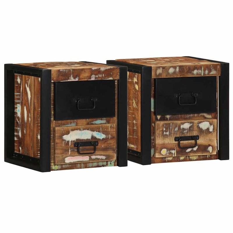 Noptiere 2 buc multicolore 40x35x40 cm lemn masiv recuperat
