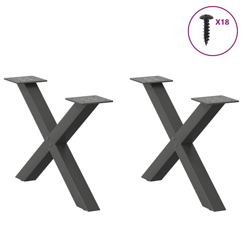 Picioare pentru măsuță de cafea în formă de X, 2 buc., antracit, 50x(30-31) cm, oțel