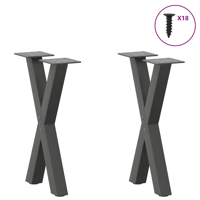 Picioare pentru măsuță de cafea în formă de X, 2 buc., antracit, 38x(42-43) cm, oțel