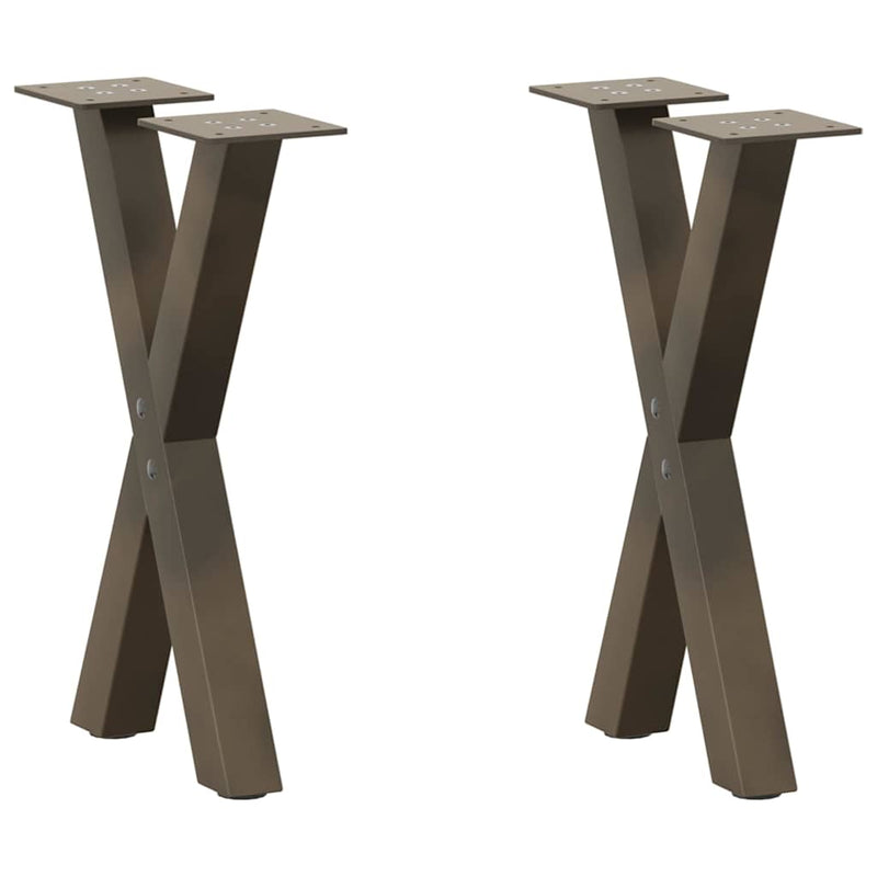 Picioare pentru masă de cafea în formă de X, 2 buc., oțel natural, 38x(42-43) cm
