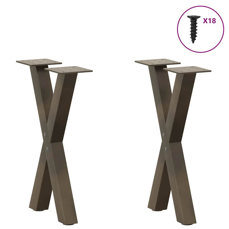 Picioare pentru masă de cafea în formă de X, 2 buc., oțel natural, 38x(42-43) cm