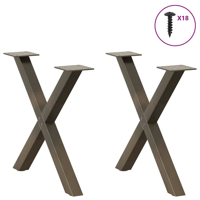 Picioare pentru masă de cafea în formă de X, 2 buc., oțel natural, 60 x (42-43) cm