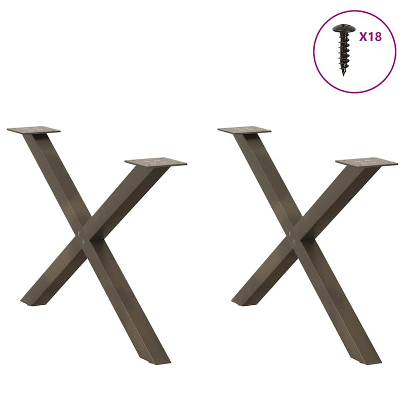 Picioare pentru masă de cafea în formă de X, 2 buc., oțel natural, 70x(42-43) cm