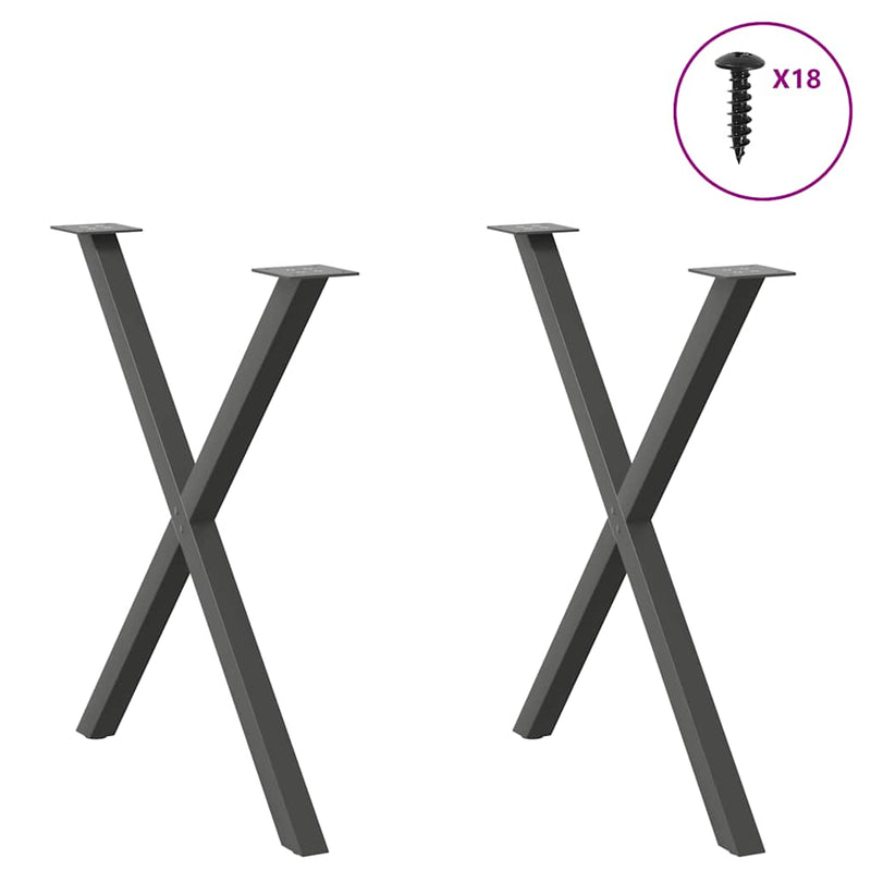 Picioare de masă în formă de X, 2 buc., antracit, 80x(72-73) cm, oțel