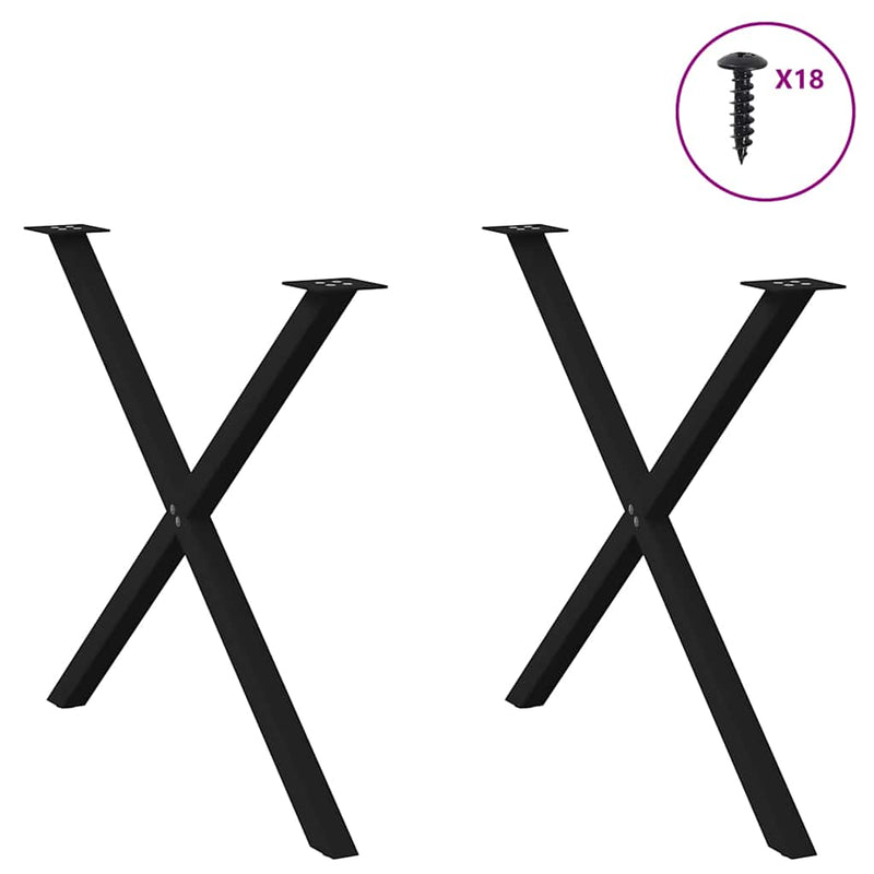 Picioare de masă în formă de X, 2 buc., negru, 90x(72-73) cm, oțel