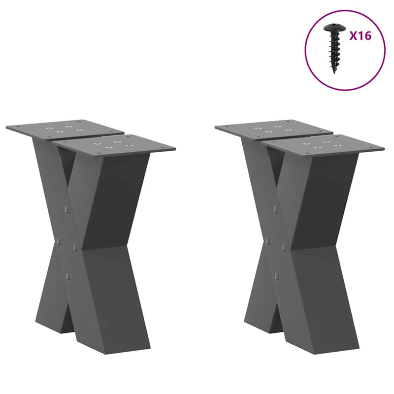 Picioare pentru măsuță de cafea în formă de X, 2 buc., antracit, 30x(30-31) cm, oțel