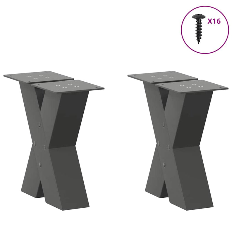 Picioare pentru măsuță de cafea în formă de X, 2 buc., antracit, 40x(30-31) cm, oțel