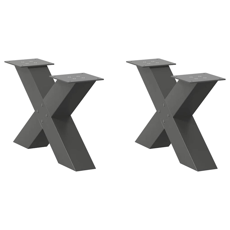 Picioare pentru măsuță de cafea în formă de X, 2 buc., antracit, 60x(30-31) cm, oțel