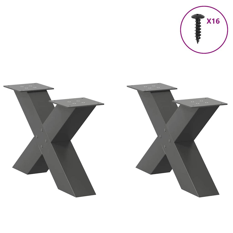 Picioare pentru măsuță de cafea în formă de X, 2 buc., antracit, 60x(30-31) cm, oțel