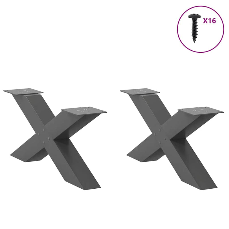Picioare pentru măsuță de cafea în formă de X, 2 buc., antracit, 70x(30-31) cm, oțel