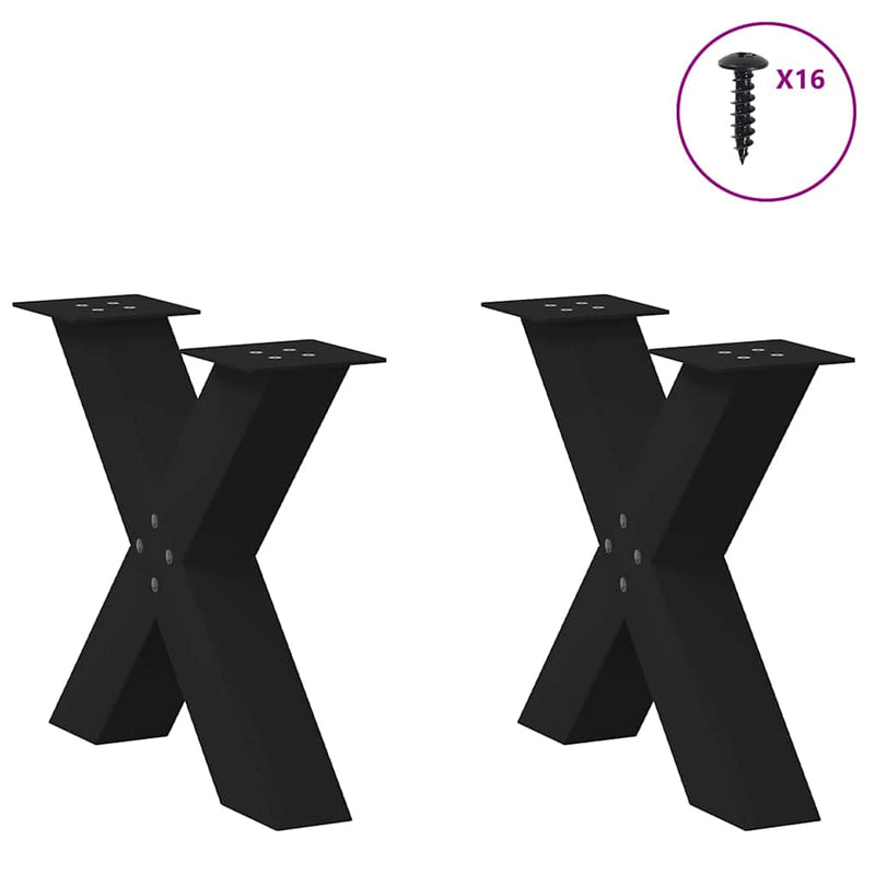 Picioare pentru măsuță de cafea în formă de X, 2 buc., negru, 60x(42-43) cm, oțel