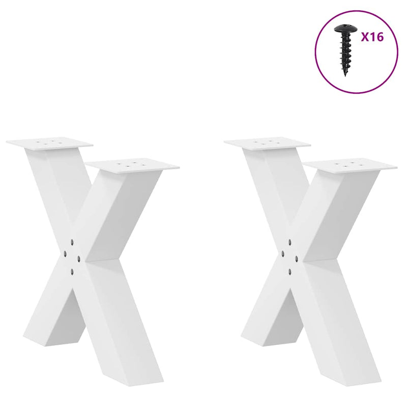 Picioare pentru măsuță de cafea în formă de X, 2 buc., alb, 60x(42-43) cm, oțel