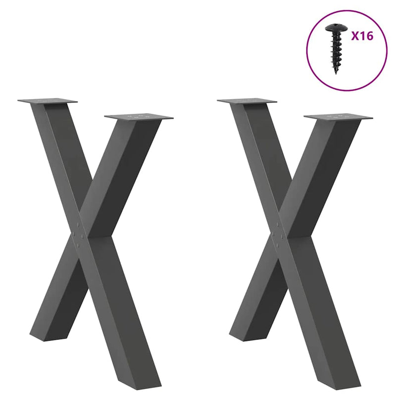 Picioare de masă în formă de X, 2 buc., antracit, 80x(72-73) cm, oțel