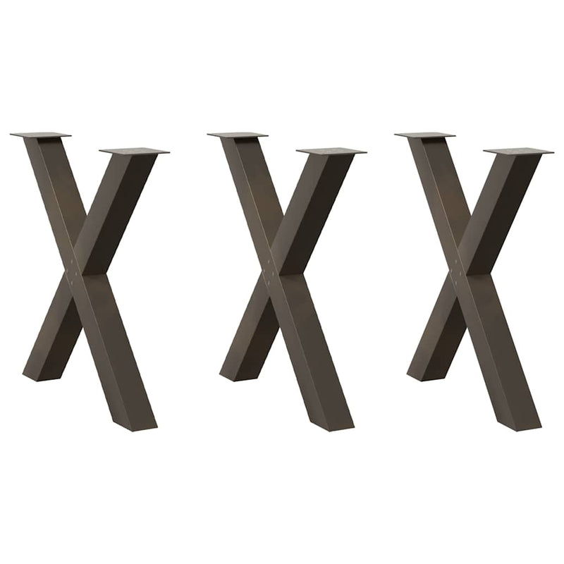 Picioare de masă în formă de X, 3 buc., oțel natural, 80x(72-73) cm