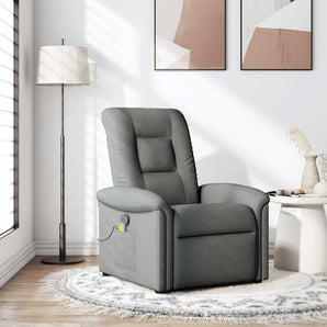 Fotoliu reclinabil cu masaj, gri închis, material textil