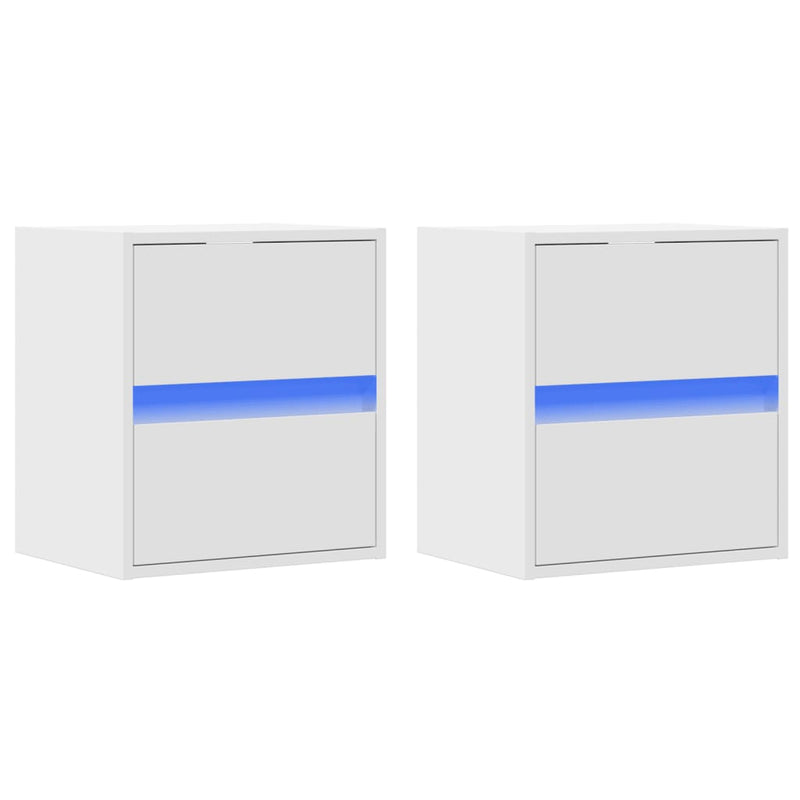 Noptiere montate pe perete cu lumini LED, 2 buc., alb