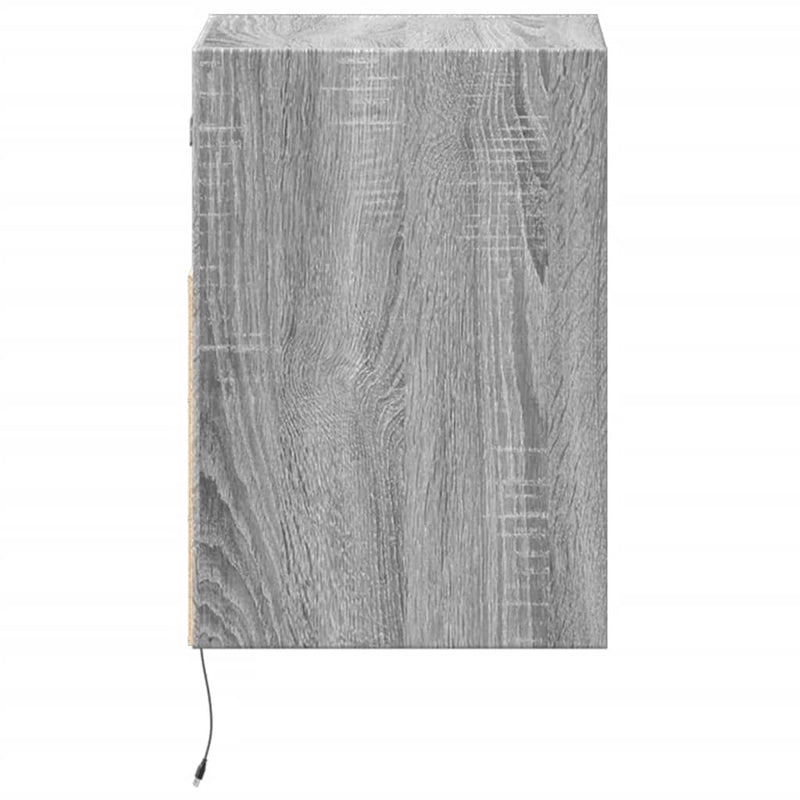 Noptiere montate pe perete cu lumini LED, 2 buc., sonoma gri