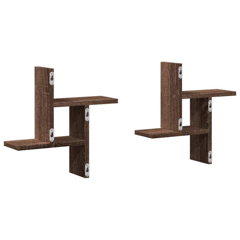 Rafturi perete 2 buc. stejar maro 38x12x38 cm lemn prelucrat