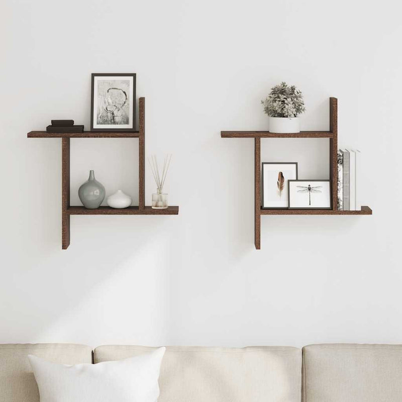 Rafturi de perete 2 buc. stejar maro 50x12x50 cm lemn prelucrat