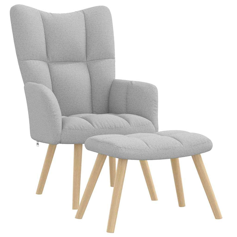 Scaun de relaxare cu taburet din material gri nor