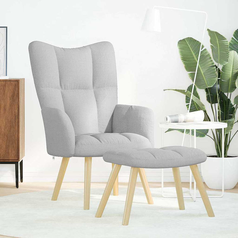 Scaun de relaxare cu taburet din material gri nor