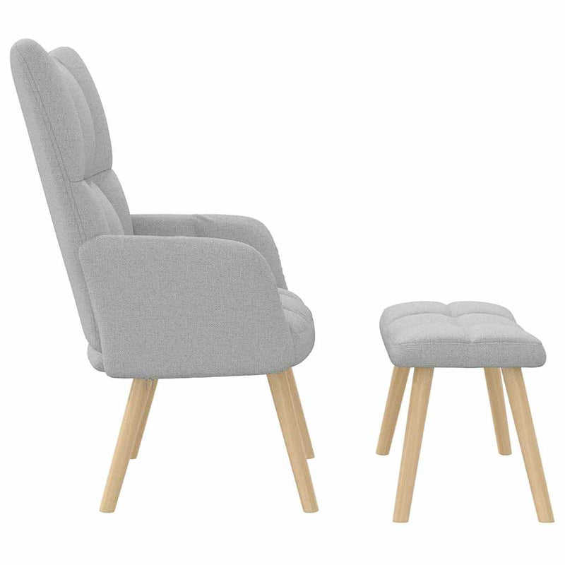 Scaun de relaxare cu taburet din material gri nor