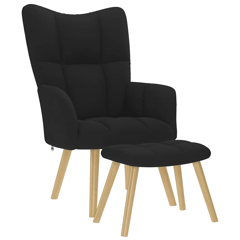 Scaun de relaxare cu taburet, negru, textil