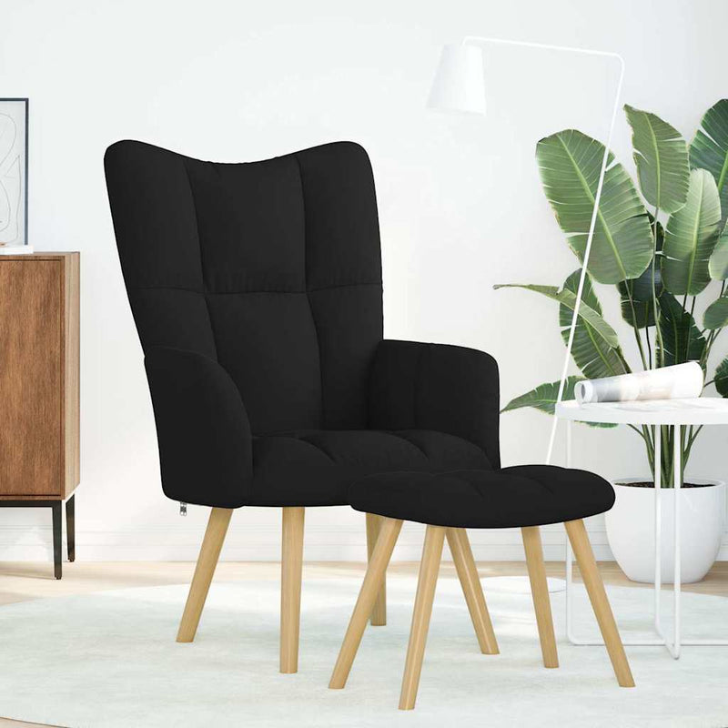 Scaun de relaxare cu taburet, negru, textil