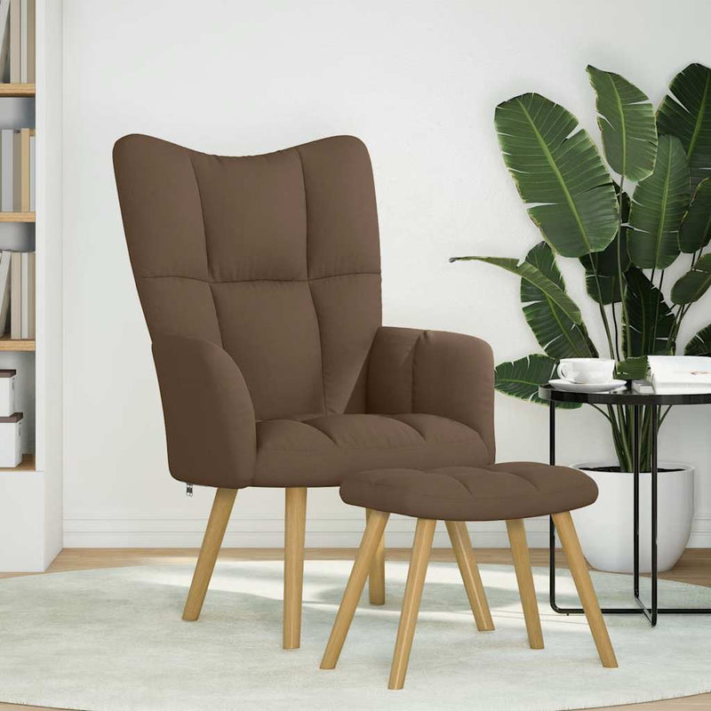 Scaun de relaxare cu taburet, maro, textil