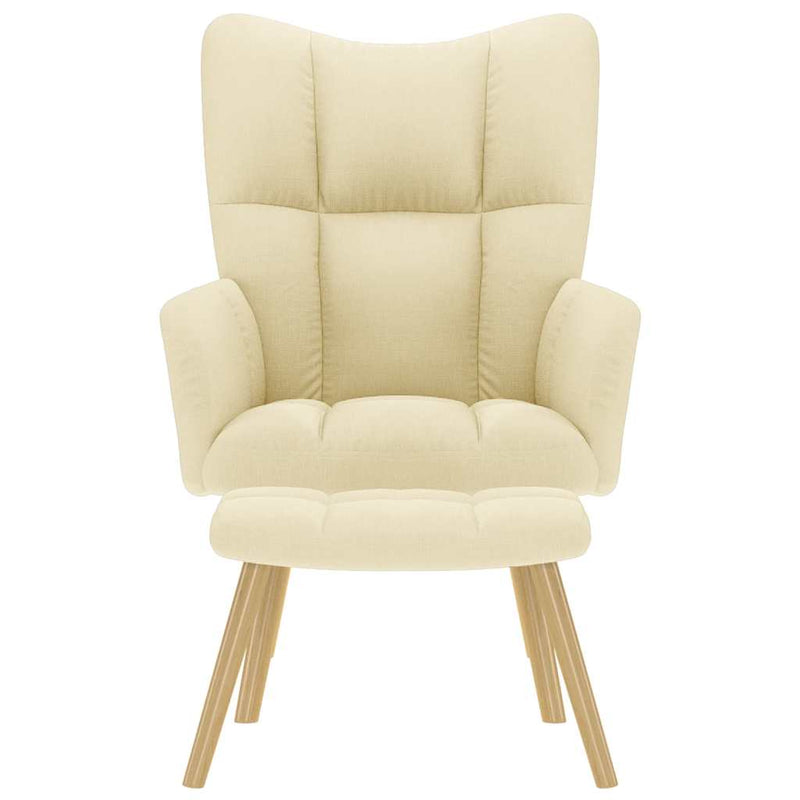 Scaun de relaxare cu taburet, crem, textil