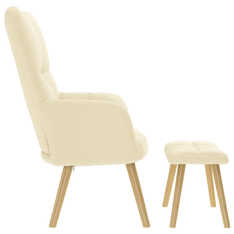 Scaun de relaxare cu taburet, crem, textil