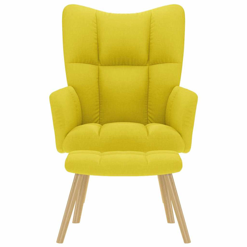 Scaun de relaxare cu taburet din material galben deschis
