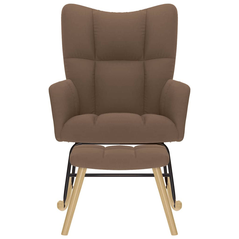Scaun balansoar cu suport picioare, maro, material textil