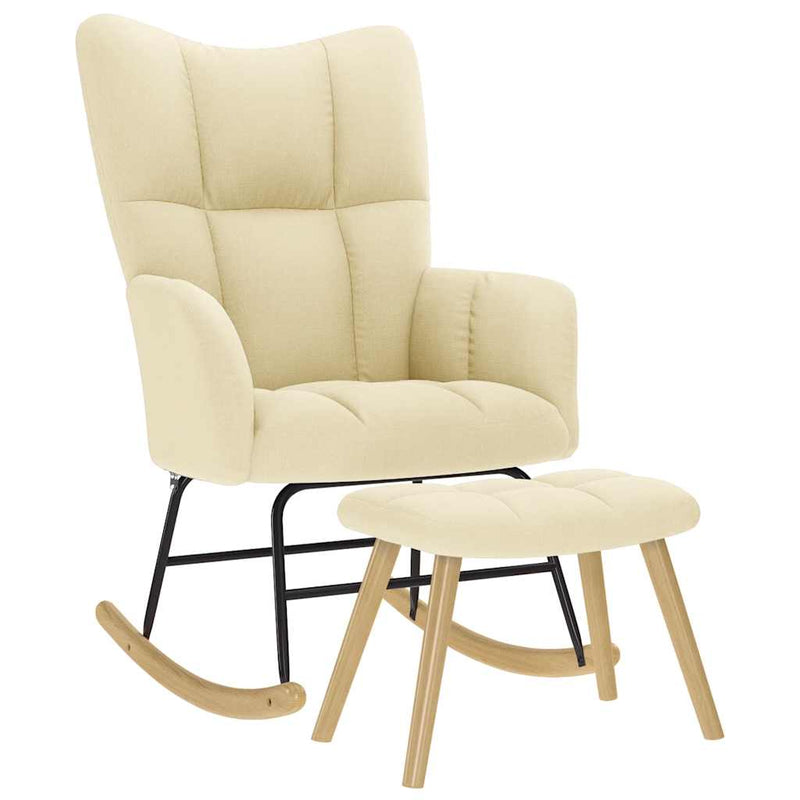 Scaun balansoar cu taburet, crem, material textil