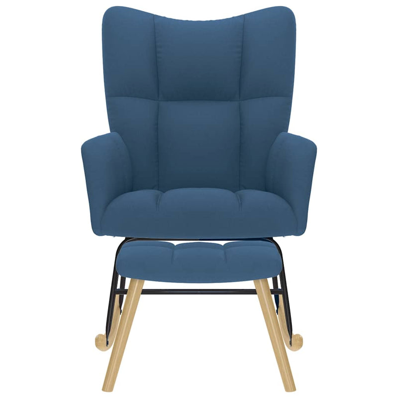 Scaun balansoar cu taburet, albastru, material textil