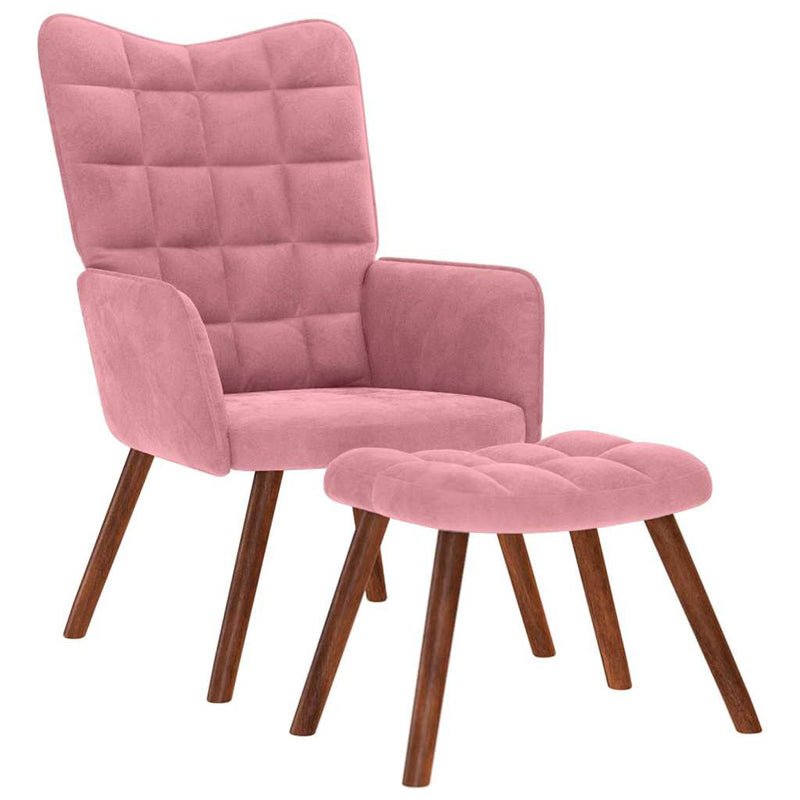 Scaun de relaxare cu taburet, roz, catifea