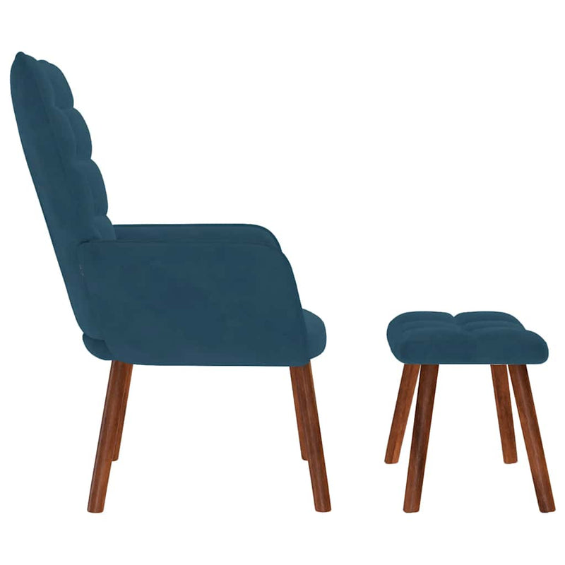 Scaun de relaxare cu taburet, albastru, catifea