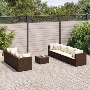 Set mobilier de grădină cu perne, 8 piese, maro, poliratan