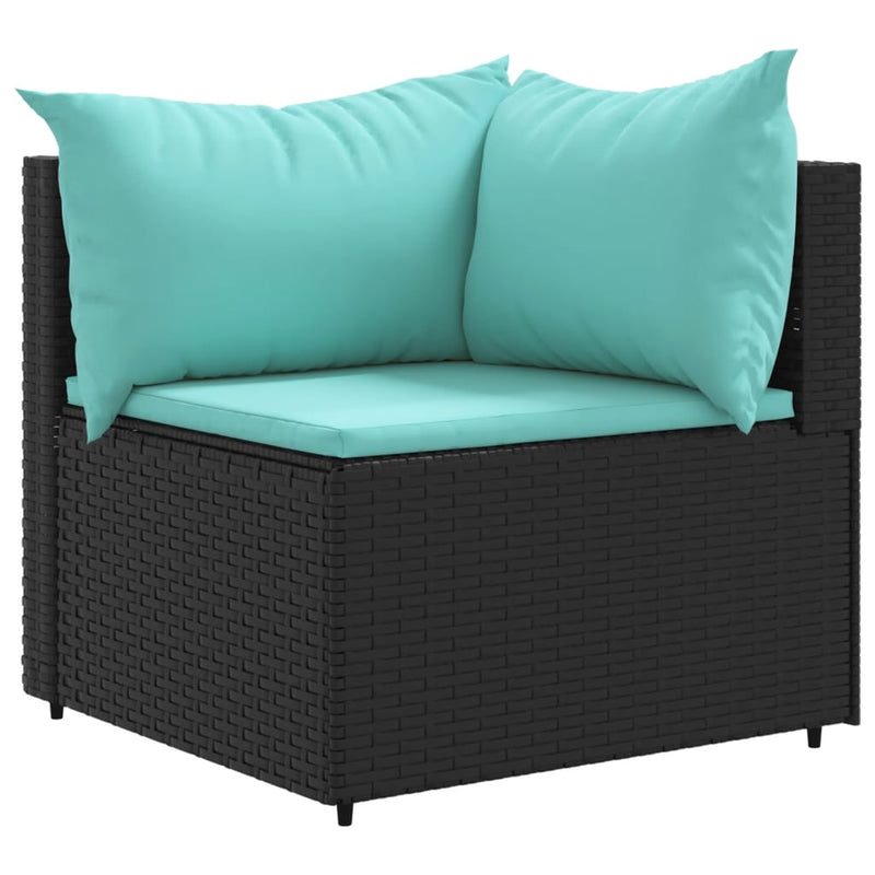 Set mobilier de grădină cu perne, 8 piese, negru, poliratan