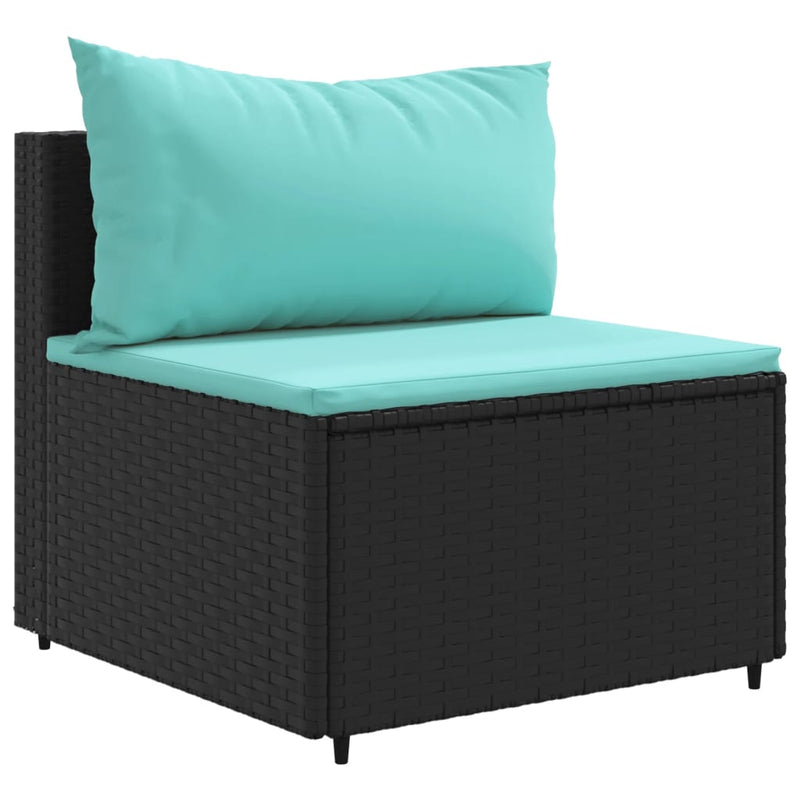 Set mobilier de grădină cu perne, 8 piese, negru, poliratan