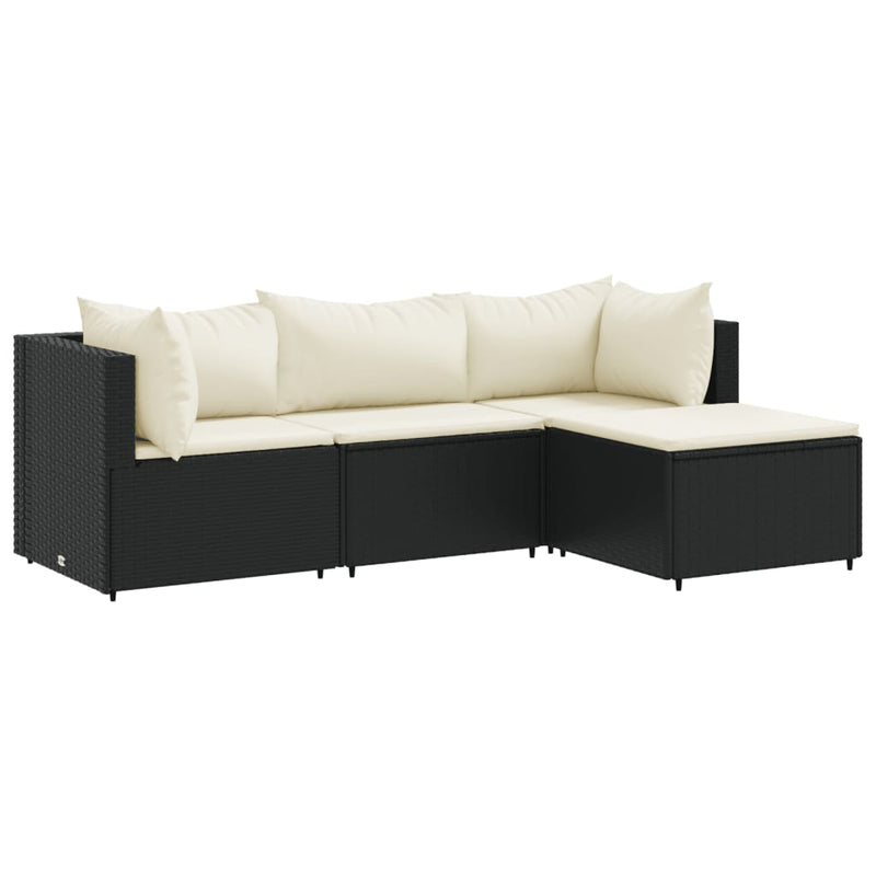 Set mobilier relaxare grădină 4 piese cu perne poliratan negru