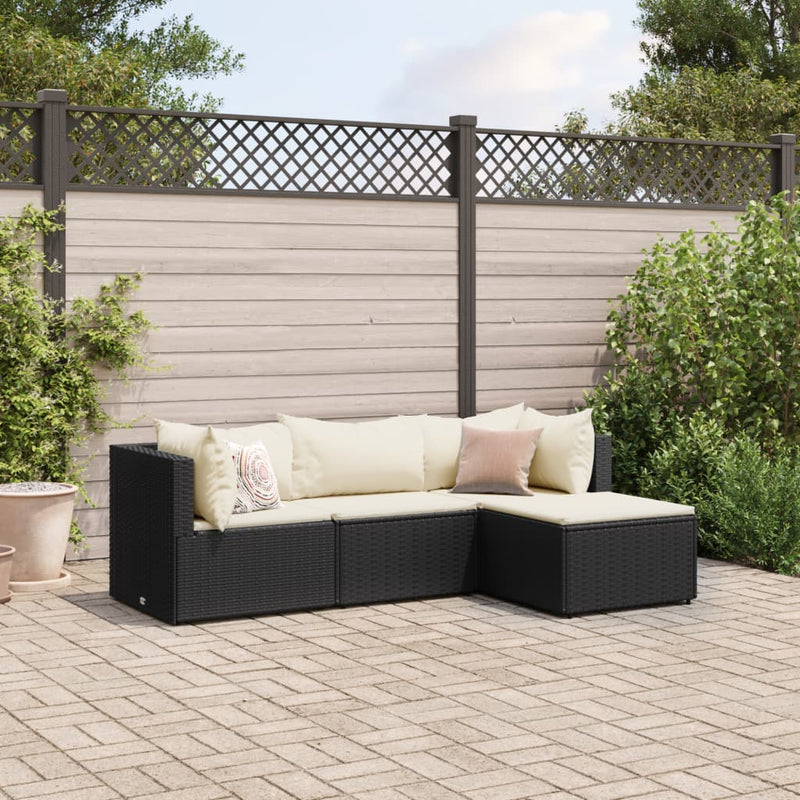 Set mobilier relaxare grădină 4 piese cu perne poliratan negru