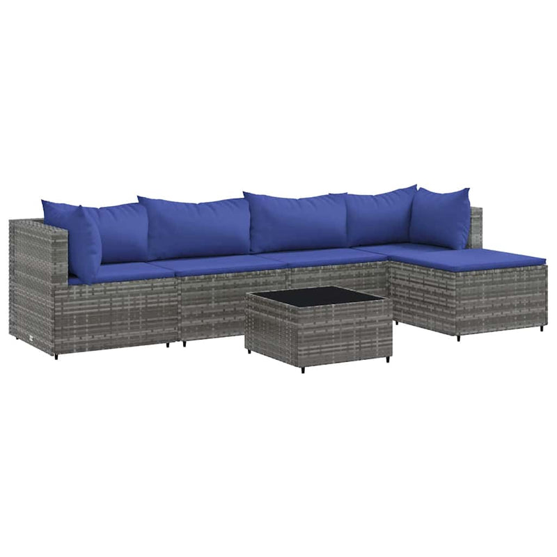 Set mobilier de grădină cu perne, 6 piese, gri, poliratan