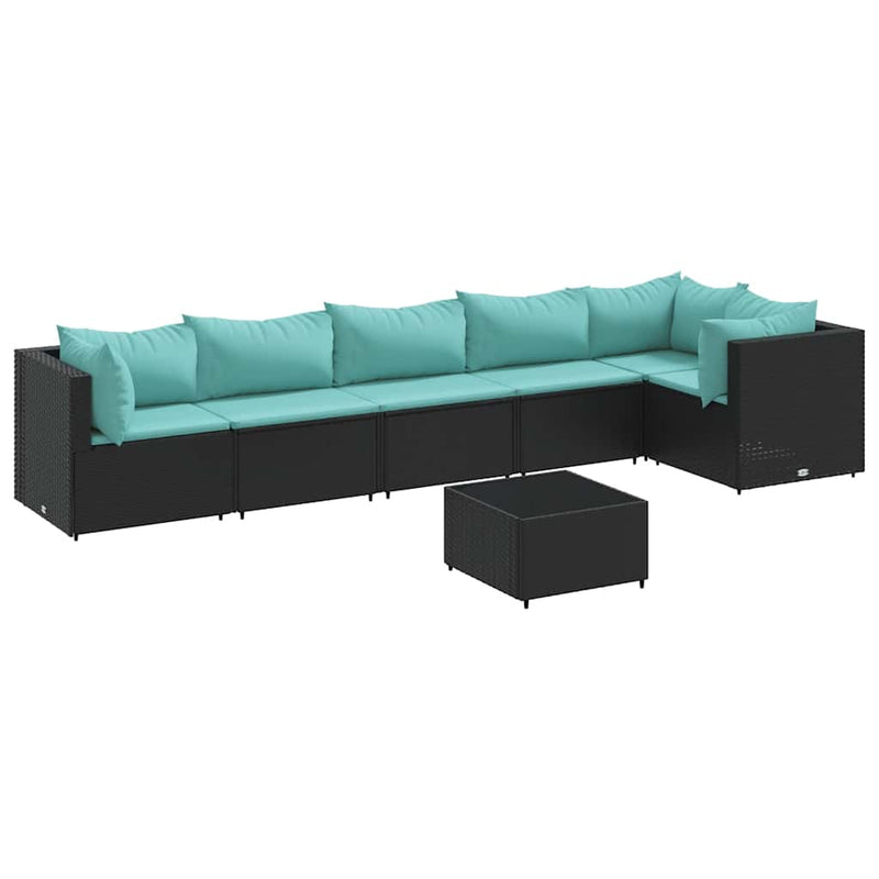 Set mobilier de grădină cu perne, 7 piese, negru, poliratan