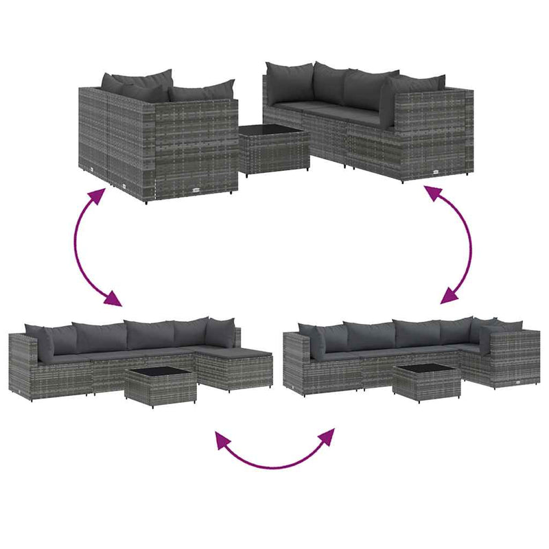 Set mobilier de grădină cu perne, 6 piese, gri, poliratan