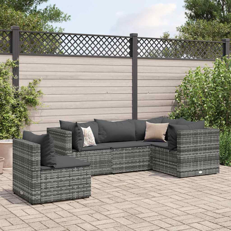 Set mobilier de grădină cu perne, 5 piese, gri, poliratan