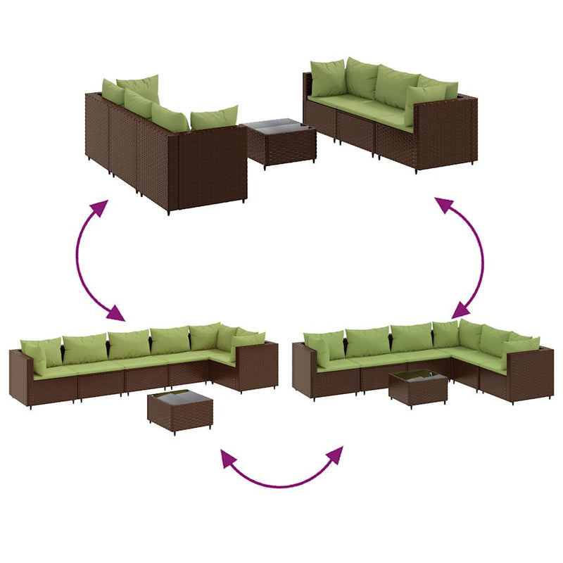Set mobilier de grădină cu perne, 7 piese, maro, poliratan