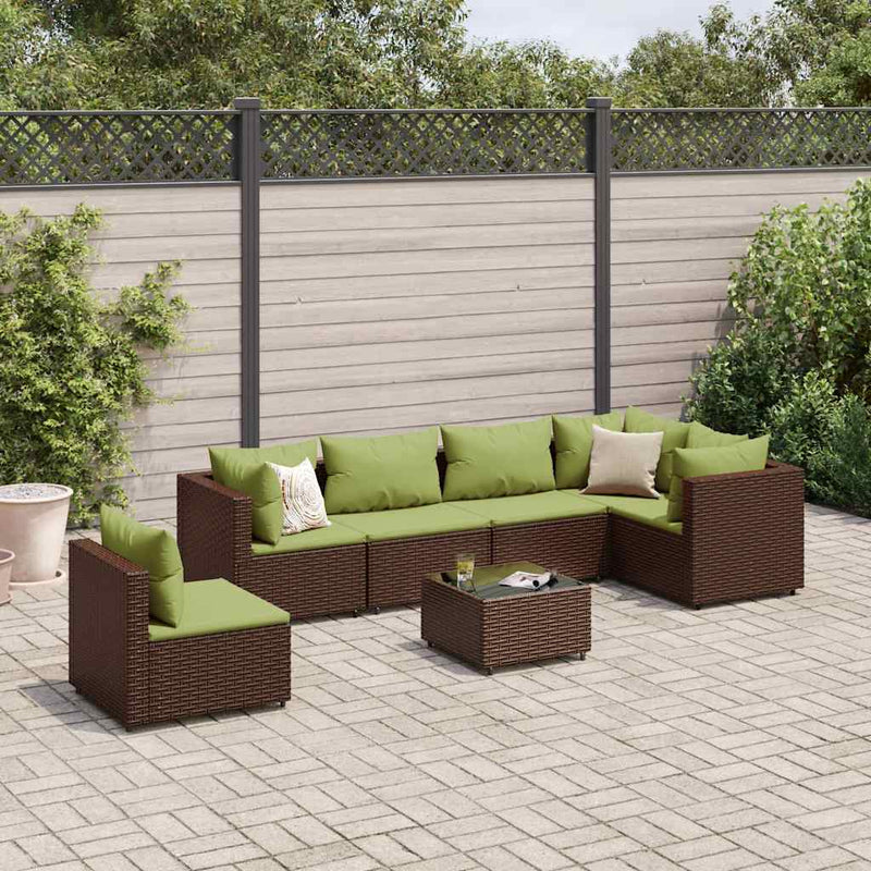 Set mobilier de grădină cu perne, 7 piese, maro, poliratan