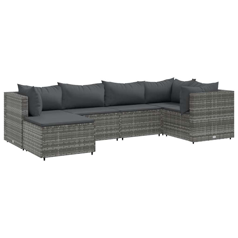 Set mobilier de grădină cu perne, 6 piese, gri, poliratan