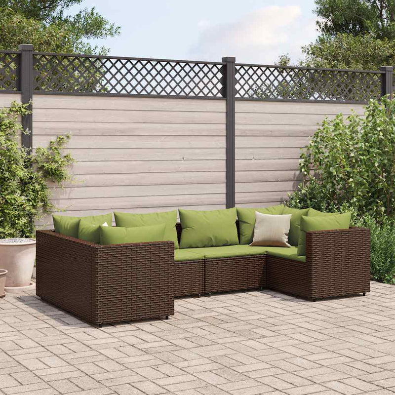 Set mobilier de grădină cu perne, 6 piese, maro, poliratan
